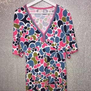 Boden Pink Blue Floral V Neck Retro Dress